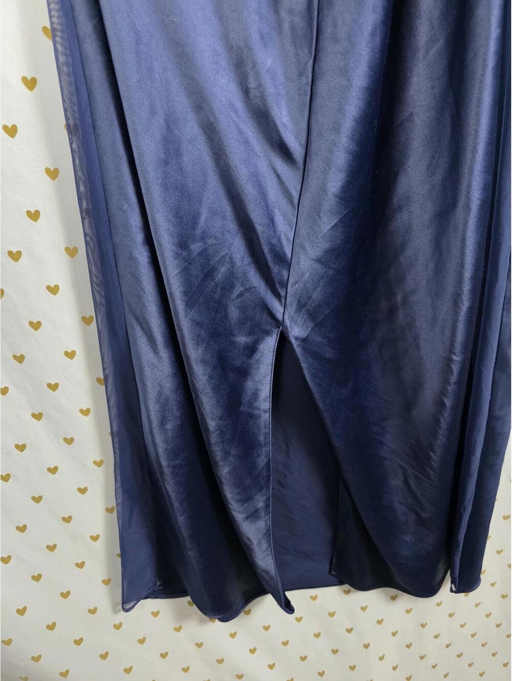 Victorias Secret LARGE Dark Blue Satin Maxi Silky Dress Full Length Sheer Side - Picture 6 of 7